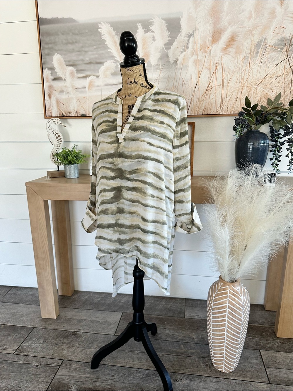Chico's Olive and Cream Striped Tunic